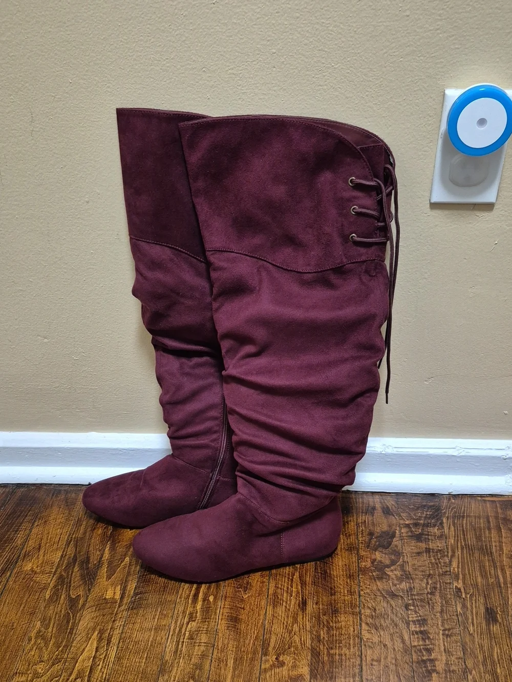 Burgundy Over The Knee Slounchy Boots Size 10